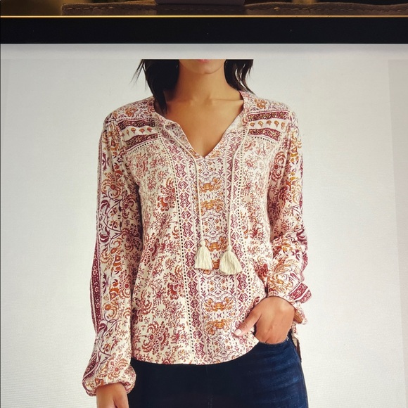 Lucky Brand Tops - Lucky Brand Peasant With Beading Top Blouse Size S/P